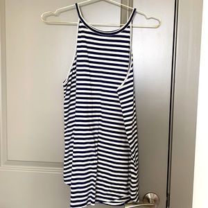 Navy and white striped mini dress